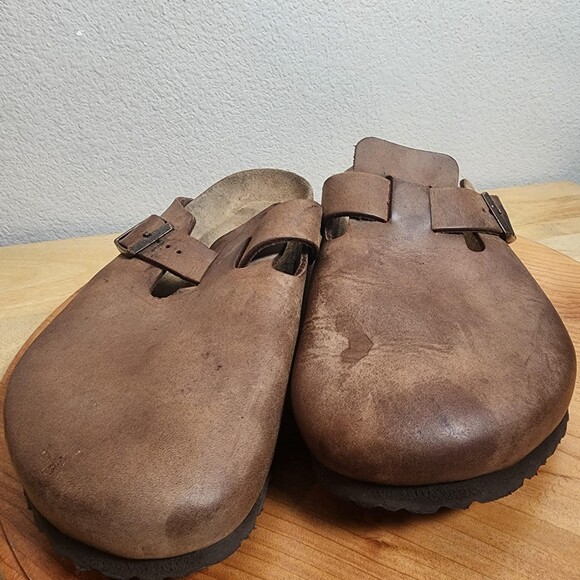 Birkenstock Boston Clogs Sandals Mens Size 13 EU46 Brown Leather Slip On Shoes main image 5